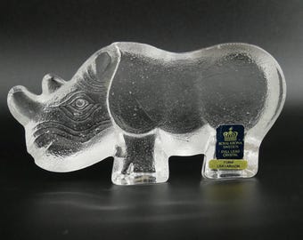 Vintage lisa larson glass rhino sculpture for royal krona - made in sweden 1970s