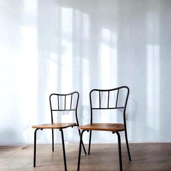 Ikea Agne Chairs – Vintage Metal & Pine Stackable Dining Chairs