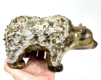 Bärenskulptur, schwedisches Steinzeugtier, EGO Stengods skandinavische Keramik