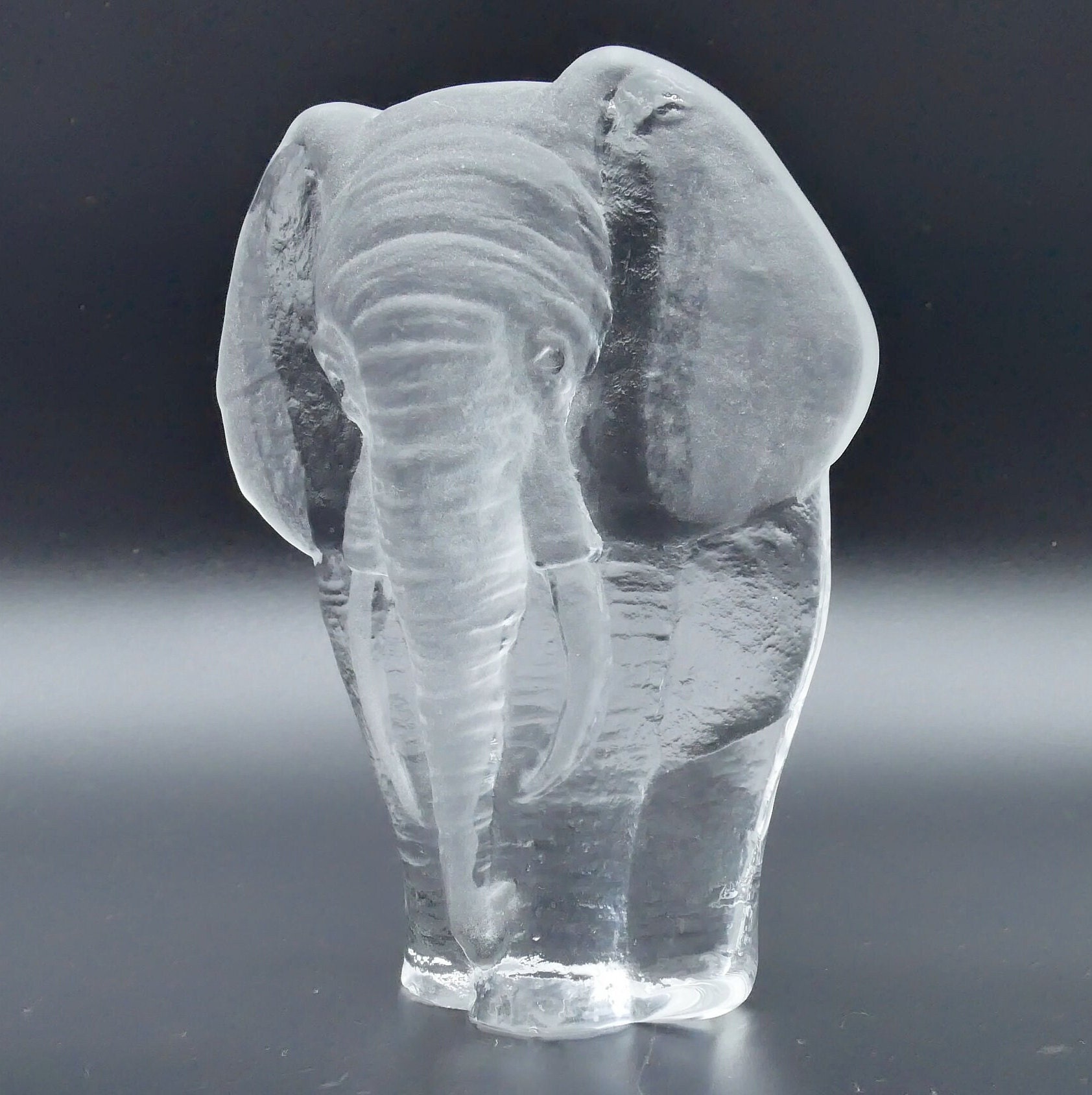 Italian Vilca Clear Crystal Elephant Paperweight, Signed