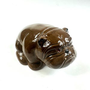 Vintage Ceramic Bulldog Figurine, Brown Glazed Dog Sculpture with Glass Eyes image 6