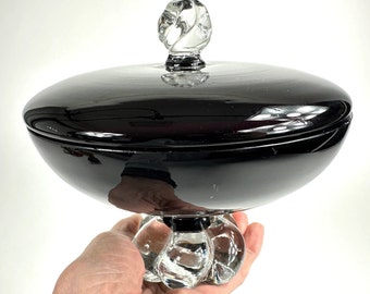 Bo Borgström Amethyst Art Glass Pedestal Bowl: 1960s Swedish Mid-Century Modern