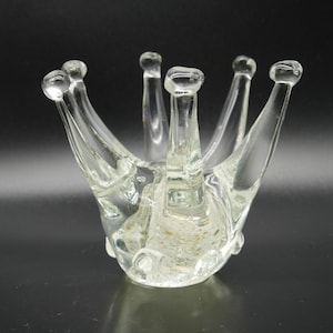 Vintage Glass Crown Sculpture – encased Gold Flakes paperweight – RBA Sweden 1960s