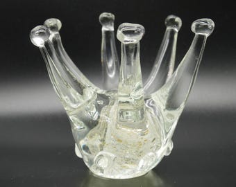 Vintage Glass Crown Sculpture – encased Gold Flakes paperweight – RBA Sweden 1960s