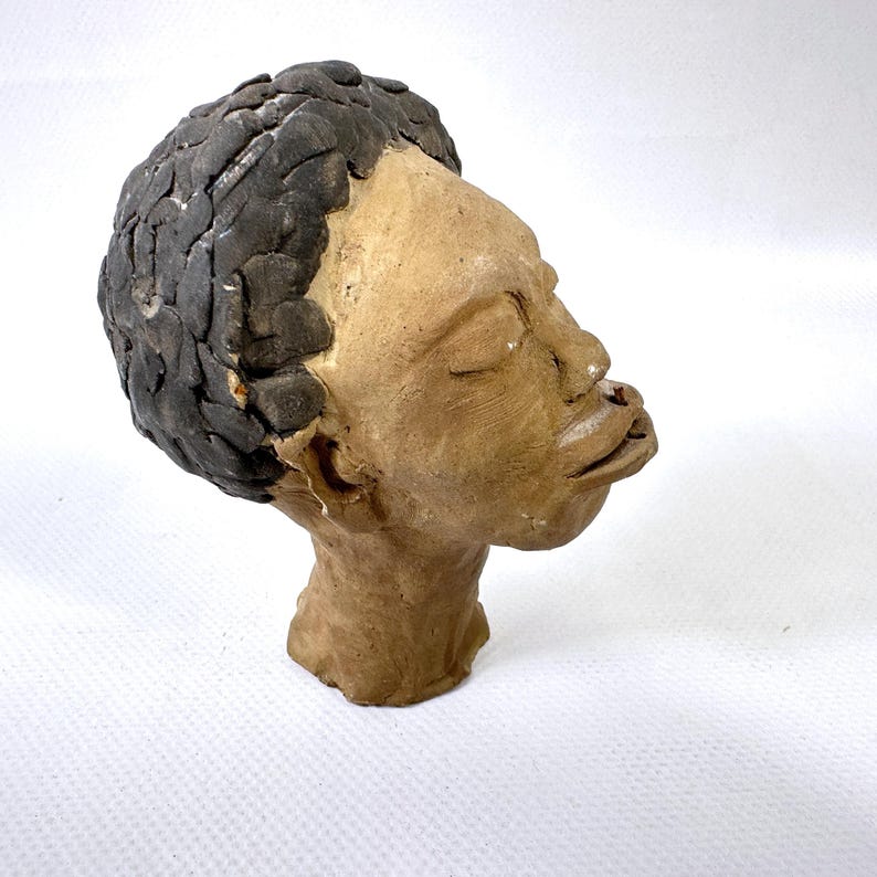 Vintage studio pottery head sculpture – signed kj ’59, hand-modelled clay figure image 8