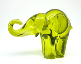 Mid-Century Art Glass Elephant Figurine - Swedish Green Crystal Ornament