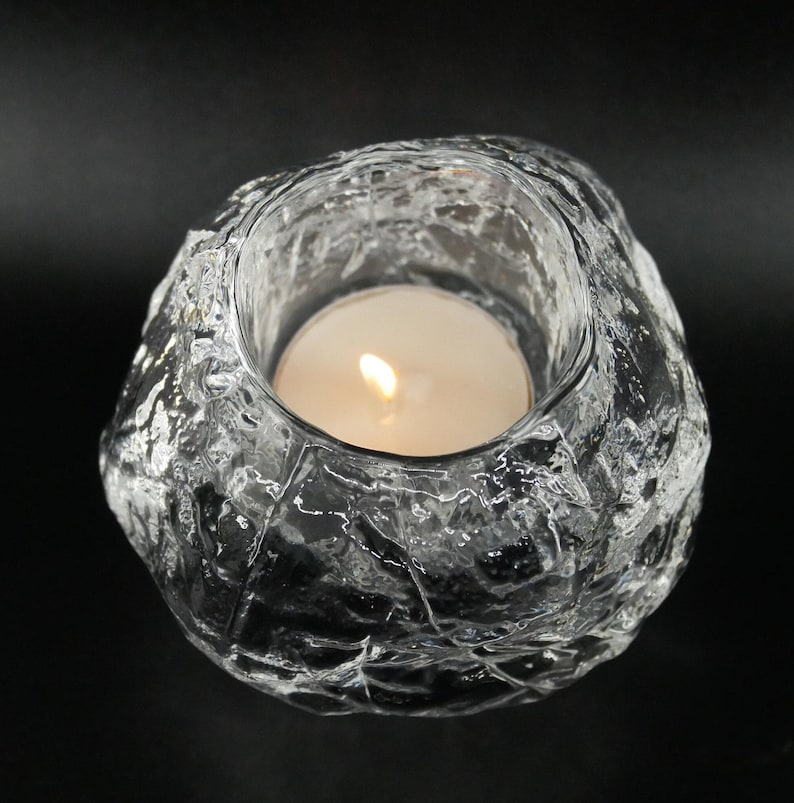 Glass Candleholder, Ann Wärff Kosta Boda Snowball, Swedish Art Glass image 2