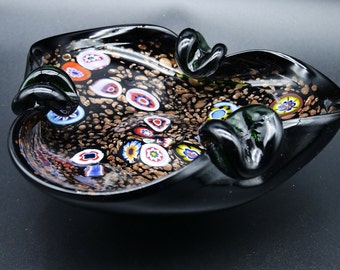 Vintage Murano Glass Millefiori Bowl – Italian Art Glass Ashtray, Mid-Century Trinket Dish