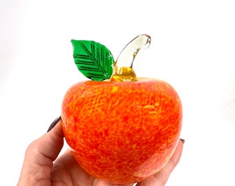 Kosta Boda Glass Apple Sculpture, Vintage Swedish Art Glass Fruit