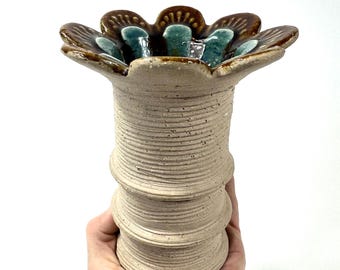 Vintage Scandinavian Pottery Vase – Swedish JIE Gantofta Stoneware with Petal Rim & Glazed Interior