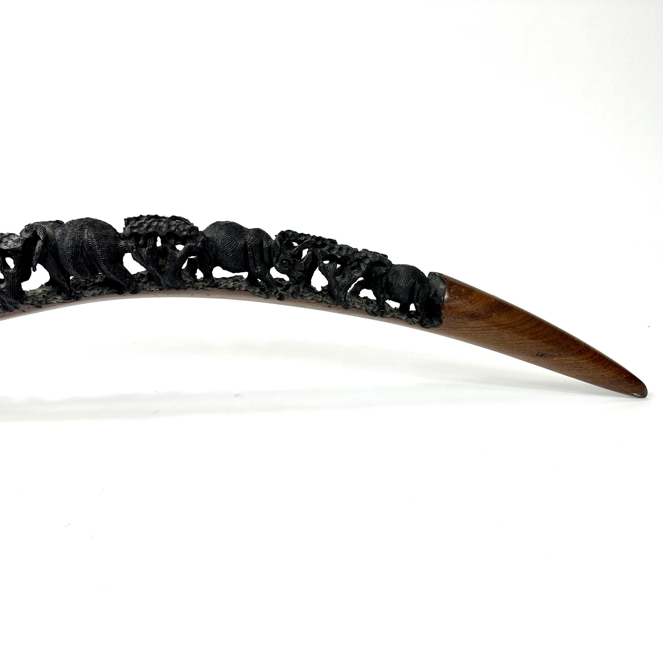 Hand-Carved Ebony Wood Elephant Sculpture – Vintage Elephant Bridge, African Art, Safari Decor