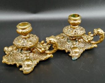 Scandinavian Brass Candle Holders – Mid-Century Swirl Pair, Sweden, Solid Brass