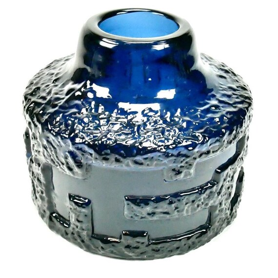 Blue art glass vase with Brutalist Design, 1960s