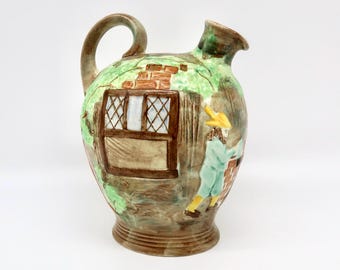 Cottageware Jug, Hand-Painted English Ceramic Pitcher, H.J. Woods,1930s