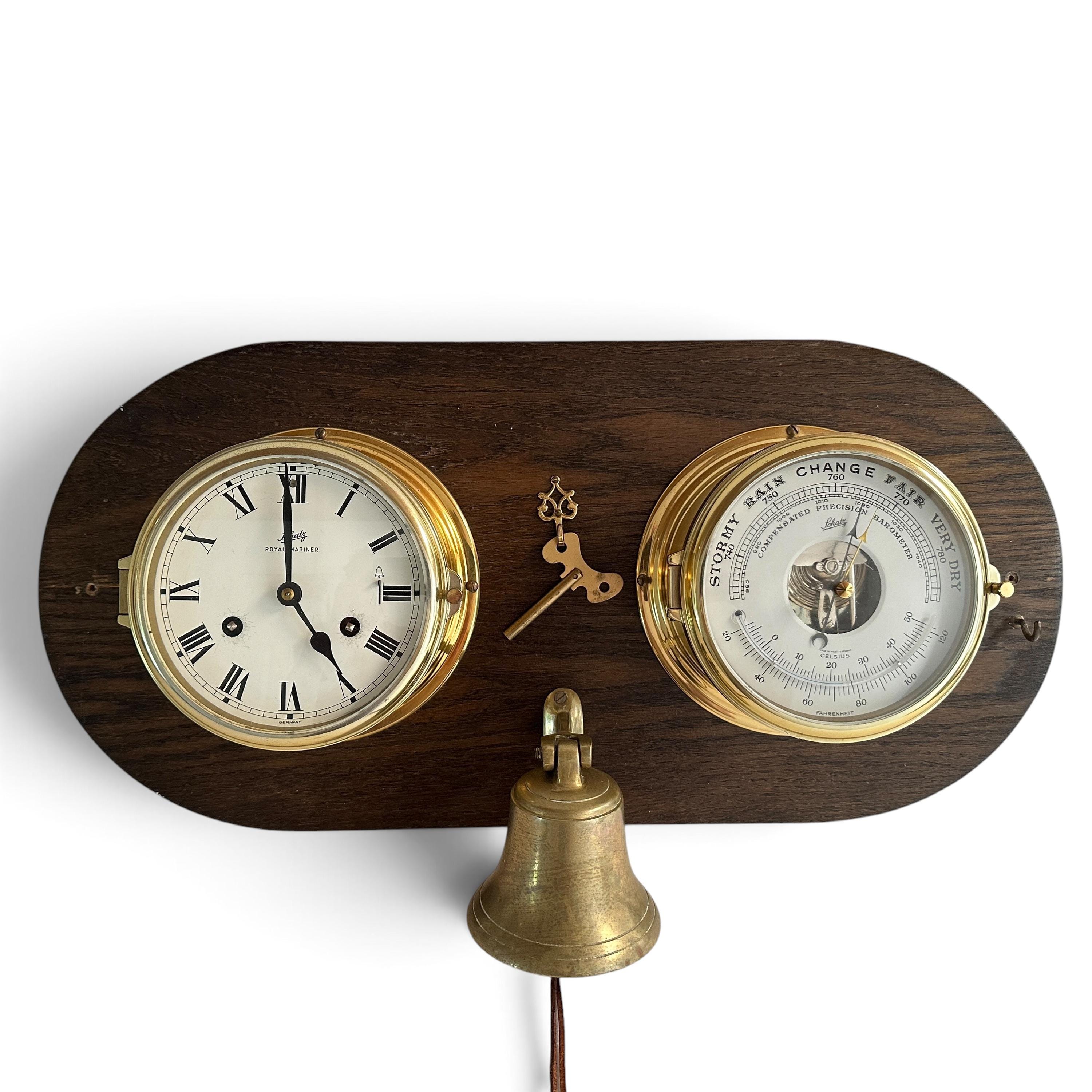 Schatz Royal Mariner Ship Clock & Barometer Set, Brass Bell