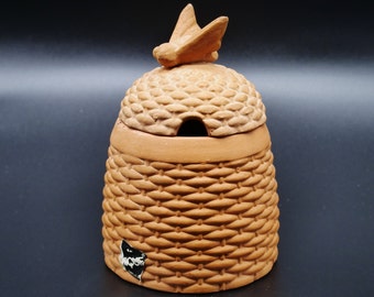 Terracotta Pottery Honey Comb Bee Hive Lidded Honey Pot Condiment Jar
