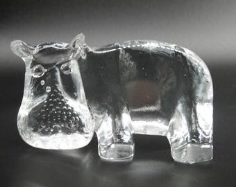 Vintage kosta boda hippo – bertil vallien zoo series art glass sculpture, swedish crystal