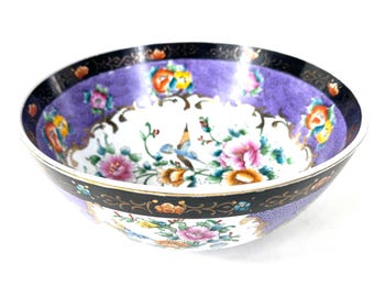 Antique Chinoiserie Porcelain Bowl, Hand Painted Floral & Bird Design