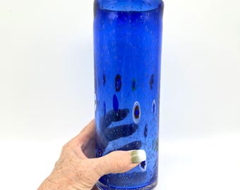 Vintage Murano Millefiori Art Glass Vase: Cobalt Blue Cylinder (22 cm)