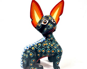 Alebrije Chihuahua Dog Sculpture – Hand-Painted Mexican Folk Art