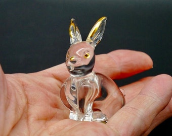 Swarovski Style Crystal Glass Miniature Rabbit Figurine - Vintage Gold Crystal Collectible - 2.75" Tall