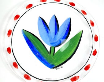 Kosta Boda Glass Plate: Ulrica Hydman-Vallien Blue Tulip Charger