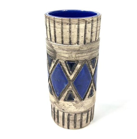 スカンジナビア陶器の花瓶、青い幾何学模様 – Siv Jacob Syco - Etsy 日本