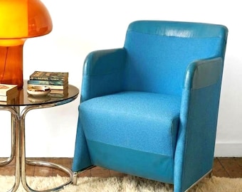 Silla Lammhults Solo, Lindau & Lindekrantz 1983, piel sintética azul, diseño sueco.