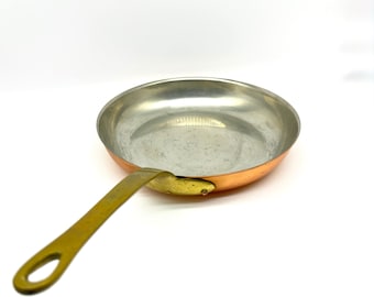 Vintage Swedish Copper Sauté Pan – Rustic Kitchen Cookware with Brass Handle