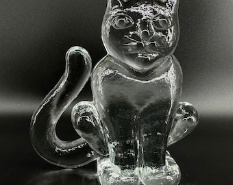 Kosta Boda Glass Cat – Large Vintage Figurine by Bertil Vallien, 14.5cm