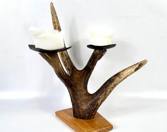 Vintage Antler Candle Holder – Two-Light Rustic Scandinavian Horn Candelabra