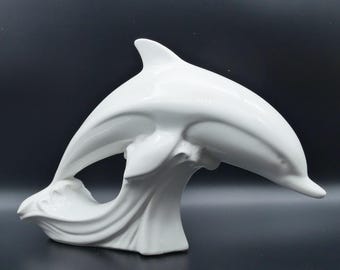 Vintage Poole Pottery Dolphin Figurine – White Ceramic, Leaping Dolphin, England