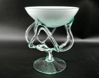 Minimalist White Glass Alicja Jellyfish Vase / Blown Glass Candle Holder - Vintage Handmade Polish Glassware