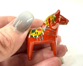 Vintage Red Miniature Dala Horse - Wood folk art from Sweden
