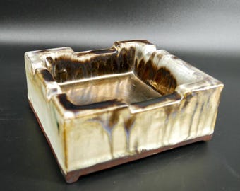 Vintage mid century Ceramic drip glazed Ashtray, art pottery bowl East German Pottery 1960s