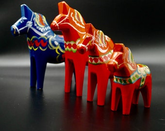 Blue Wood Horse – Original Vintage Dala Horse by Nils Olsson, Folk Art from Sweden