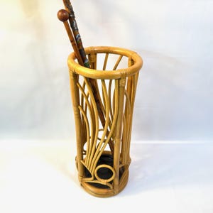 Vintage Bamboo & Rattan Umbrella Stand – Mid-Century Hallway Storage, 63 cm