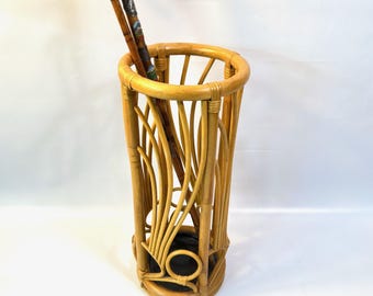 Bamboo Umbrella Stand – Mid-Century Hallway Storage, 63 cm