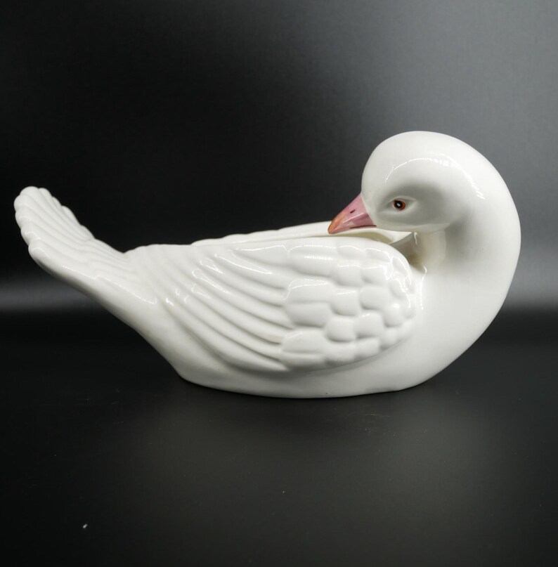 Swan planter, Italian Ceramic Hand Painted Bird Decor image 6