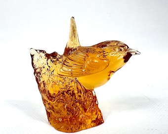 Amber Kosta Boda Glass Bird – Paul Hoff WWF Series, Vintage Swedish Art Glass Sculpture