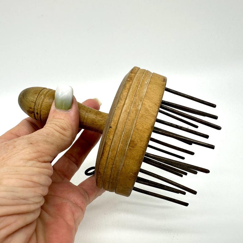 Wollkamm, Wollkamm, antik aus Holz, Skandinavisches Textilschmuck Bild 10