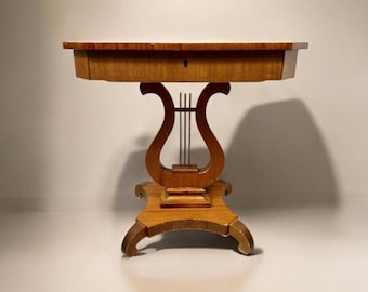 Early 19th Century Swedish Empire Lyre Form Side Table with Drawer