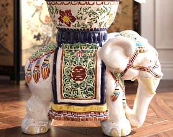 Maceta grande de cerámica con forma de elefante, maceta de pie, maceta vintage para interiores, decoración con motivos de animales.