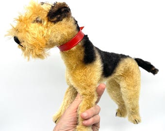 Steiff Dog Fox Terrier: Vintage Mohair Plush Dog with Collar, 10 inches