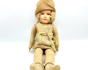 Antique Cloth & Composition Doll – Early 1900s Painted Face, Original Outfit