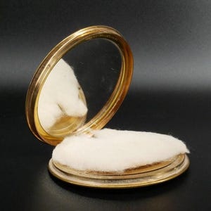 Vintage Powder Compact, Engine Turned Brass Compact Mirror, Mid Century Vanity Case