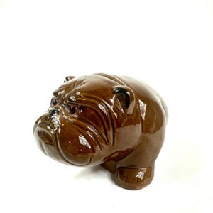 Vintage Ceramic Bulldog Figurine, Brown Glazed Dog Sculpture with Glass Eyes image 4