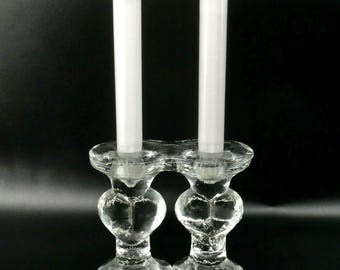Pukeberg “ice block” candleholder – heart-detail brutalist glass by staffan gellerstedt, 1970s sweden