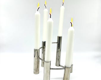 Scandinavian modular candle holder – chrome metal, mid-century design