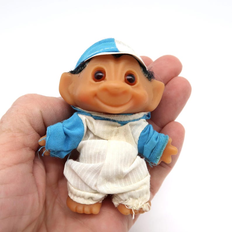 Vintage 1985 dam troll doll – danish rubber toy, original outfit image 9